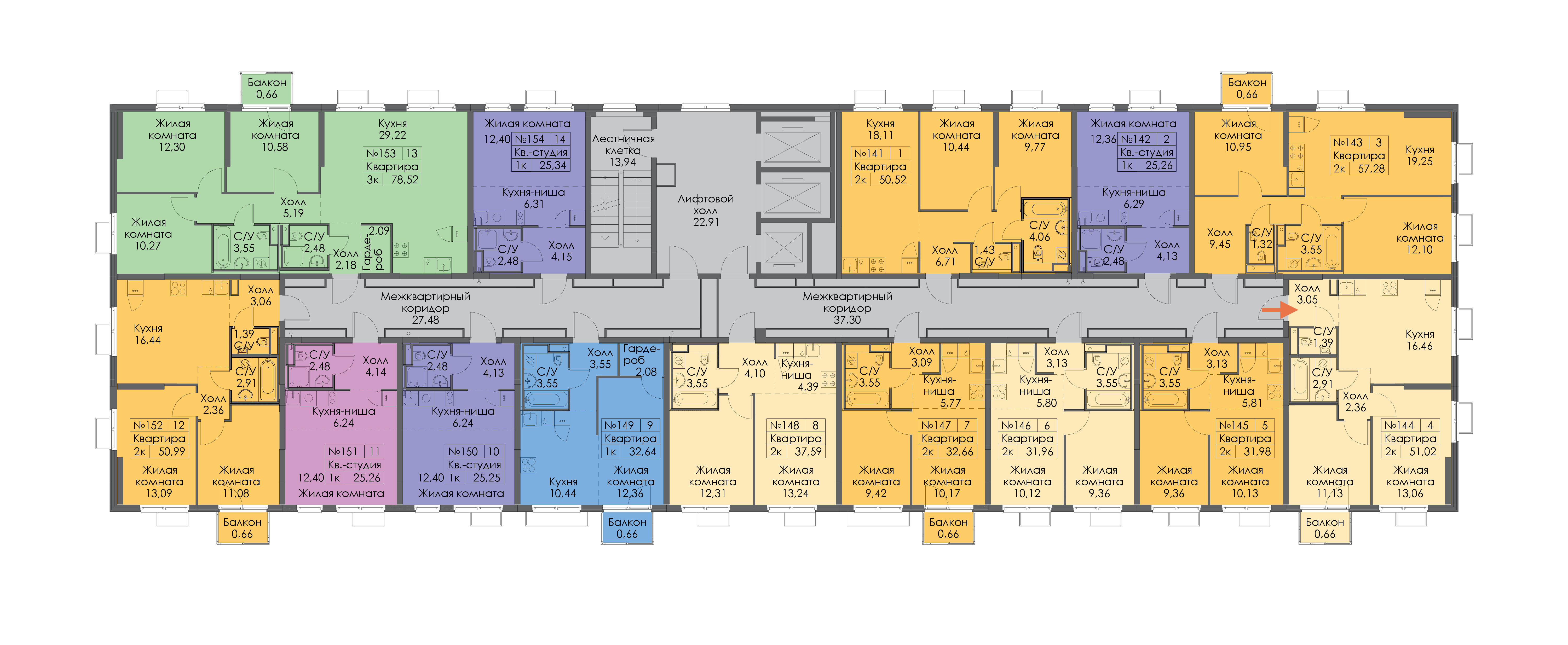 2-комнатная квартира 51.02 м², 3/24 эт., ЖК «Заречный парк»